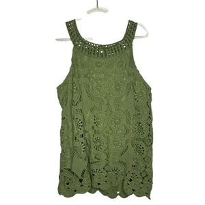 Keren Hart Womens‎ Size Large Green Crochet Lace Tank Top Boho Cottagecore NWT